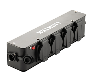 Orange POWERCON input/output splitter box for 4 Israeli sockets