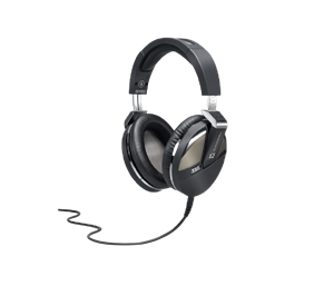 Closed-back headphones with S-Logic technology including a microphone
