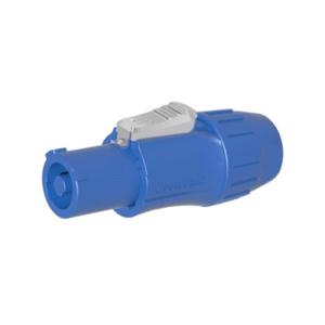 Blue PowerCON connector for cable made by Seetronic, model SAC3FCA