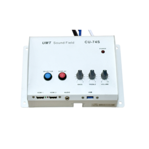 Flat digital amplifier with special connection box for classrooms, projector on and off switch, 2 HDMI inputs including audio extractor